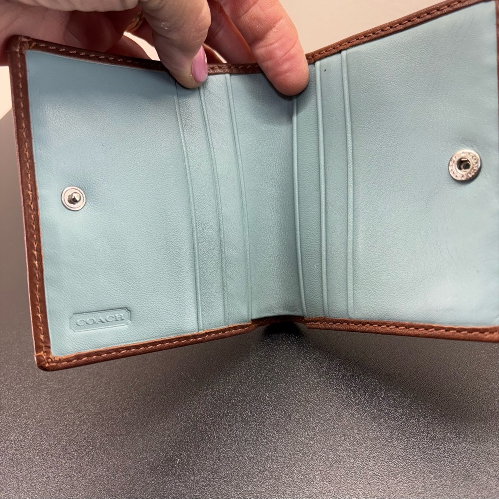 Coach Bi-Fold Leather Wallet with Clasp Coin Pouch-Brown - Picture 4 of 5